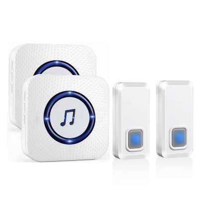 NURBENN waterproof bell switch smart home system  ding dong ic wireless doorbell 2 button 2 receiver white